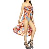 LA LEELA Women's House Daily Routine Evening Wear Holiday Flowy Backless Ruffle Tube Top Midi Evening Dress Dresses for Women One Size Red, Floral - 3 of 3
