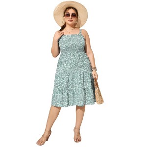 Clearlove Plus Size Summer Dresses Women’s Sleeveless Square Neck Smocked Flowy Ruffle A Line Maxi Dress - 1 of 4