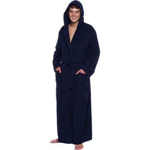 Ross Michaels - Men's Big & Tall Full Length Cotton Terry Hooded Bathrobe -  Small - Medium, Navy : Target