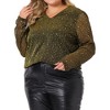 Agnes Orinda Women's Plus Size Christmas Rhinestone Glitter Sheer Long Sleeve V Neck Blouses - 2 of 4