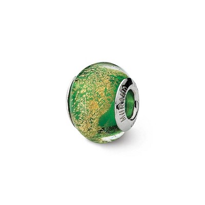 Black Bow Jewelry Green/Golden Italian Murano Glass & Sterling Silver Bead Charm, 14mm