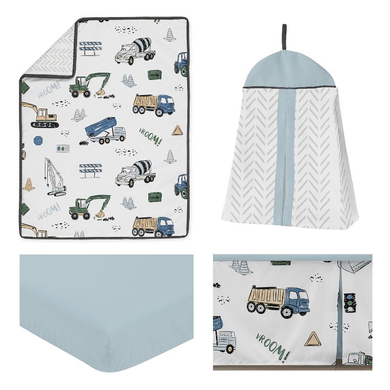 Sweet Jojo Designs Boy Baby Crib Bedding Set - Construction Truck Green Blue and Grey 4pc, 3 of 8