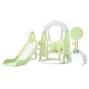 VYNXARIA 6 - in - 1 Toddler Slide and Swing Set: Green Edition with Soccer Goal, 2 Basketball Hoops & Ring Toss - 1 of 4