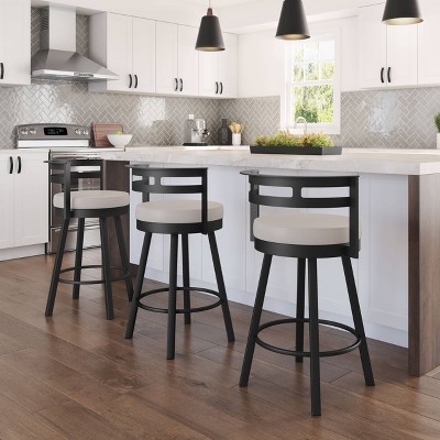 Sophisticated Cream Faux Leather Swivel Counter Stool with Black Metal Frame