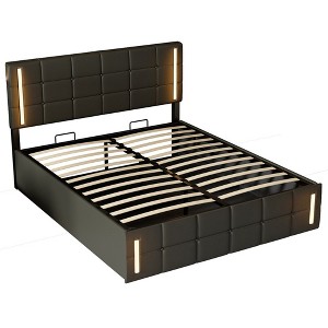 Upholstered Platform Bed, Full/Queen Size LED Platform Bed Frame With USB Charging Station, Modern Stylish Bed Frame - 1 of 4