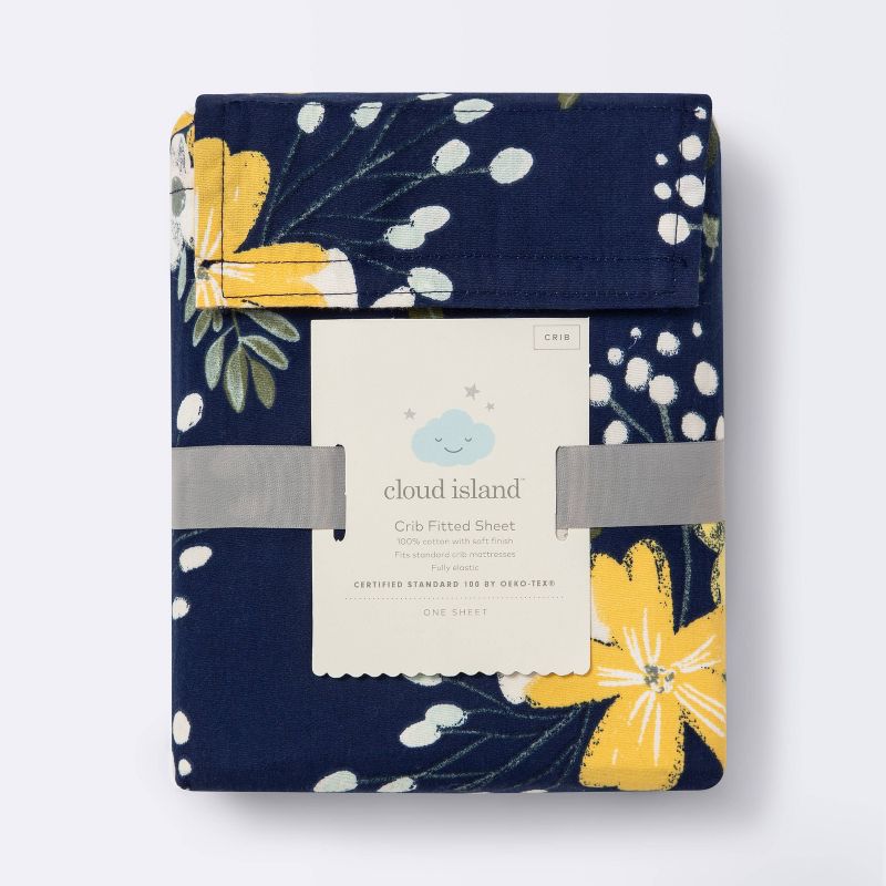 Fitted Crib Sheet Meadow - Cloud Island&#8482; - Navy Floral, 6 of 7
