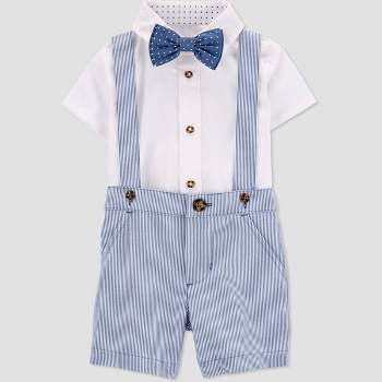 Carter's Just One You® Baby Boys' Striped Suspender Top & Shorts Set with Bow Tie - Blue/White