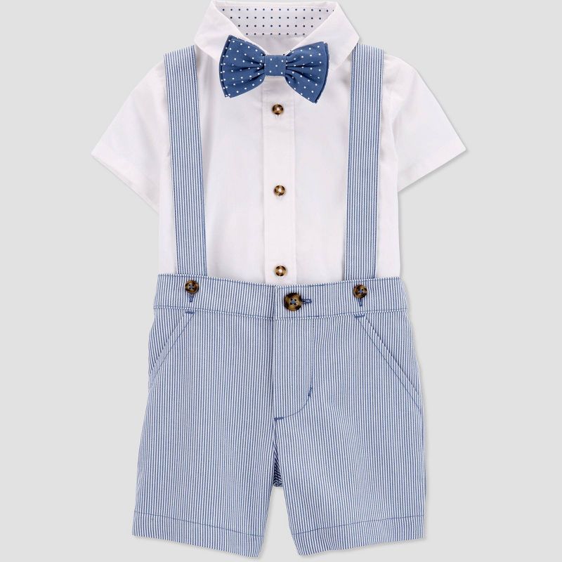 Carter's Just One You® Baby Boys' Striped Suspender Top & Shorts Set with Bow Tie - Blue/White, 1 of 6