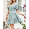 Women's Summer Floral Short Sleeve V Neck A-Line Midi Dress Green L - 4 of 4