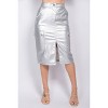 Slickblue Women's Midi Skirt, Faux Leather High-Rise Cargo, Front Slit Detail, Utility Style, New Cream/Gold/Silver, S-L - 2 of 4