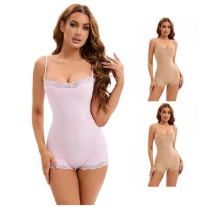 INSPIRE CHIC 3 Pcs Women's Lace Trim Cami Adjustable Straps Tummy Control Butt Lifter Body Shapers - 1 of 4