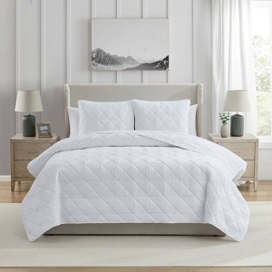 VCNY King 3pc Lucy Pinsonic Quilt Set White: Hypoallergenic Microfiber, Embroidered, Machine Washable - 1 of 4