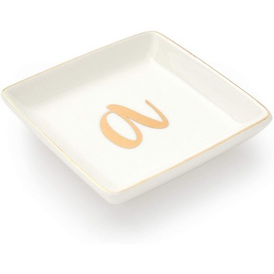 Juvale Ceramic Trinket Tray, Monogram Initials Jewelry Dish for Ring (4 Inches)