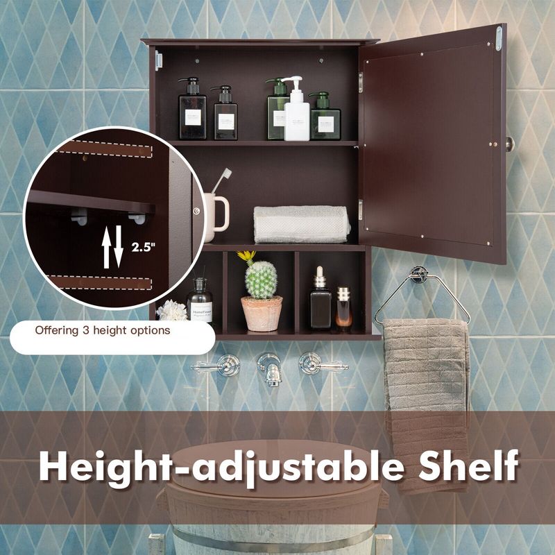 Tangkula Mirrored Medicine Cabinet Bathroom Wall Mounted Storage W/Adjustable Shelf, 5 of 10