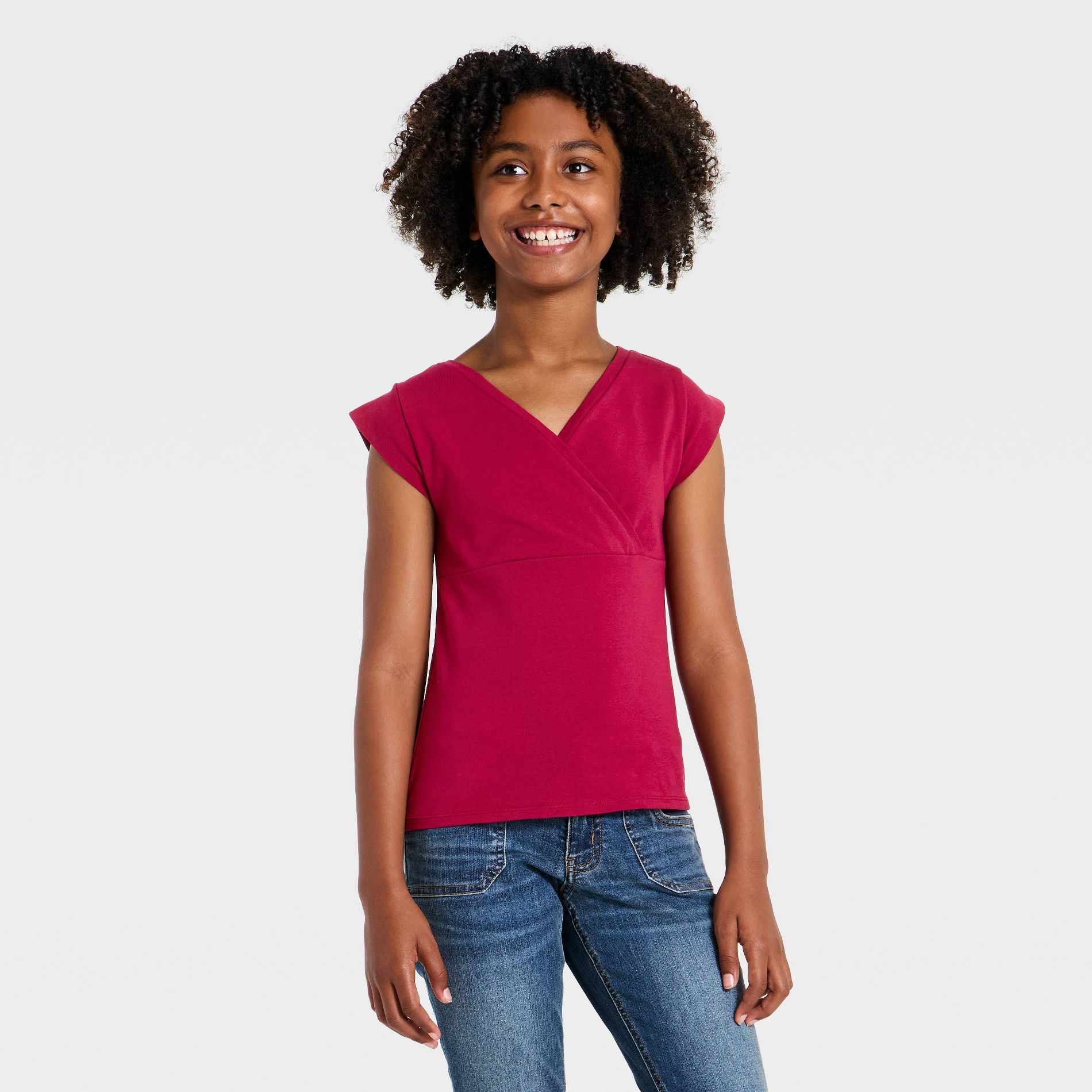 Girls' Surplice Short Sleeve Knit Top - art class™