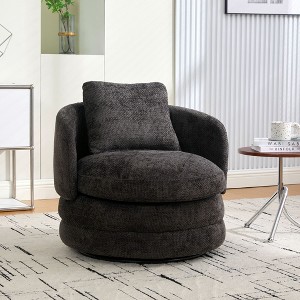 Okak Modern Round Swivel Barrel Accent Chair with Armrests & Pillow,Chenille Upholstered Club Chair for Living Room,Bedroom,Office - 1 of 4