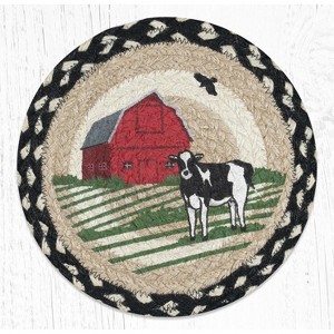 Earth Rugs Red Barn Jute Trivet – 10" Round Hand-Braided Heat Pad, Rustic Farmhouse Kitchen Table Accent - 1 of 3