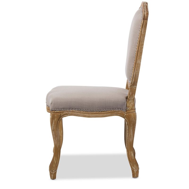 Chateauneuf French Weathered Oak Finish Fabric Upholstered Dining Side Chair Beige - Baxton Studio, 6 of 10