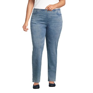 Lands' End Women's Starfish Mid Rise Knit Denim Straight Jeans - 1 of 4