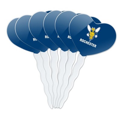 University of Rochester Primary Logo Heart Love Cupcake Picks Toppers Decoration Set of 6