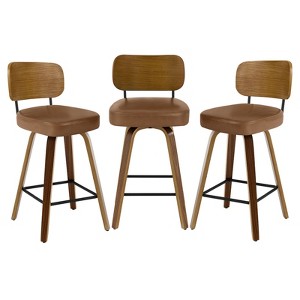 Bekrvio Swivel Counter Height Bar Stools Set of 1/2/3/4,26" Faux Leather Upholstered Bar Stools with Back & Bent Wood Frame for Kitchen Island - 1 of 4