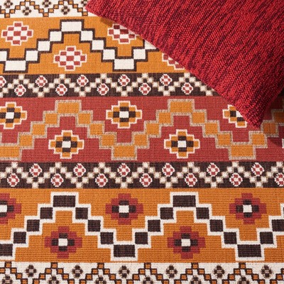 Red and Orange Rectangular Synthetic Indoor/Outdoor Rug