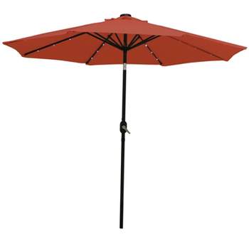 Sunnydaze Outdoor Aluminum Pool Patio Umbrella with Solar LED Lights, Tilt, and Crank - 9'