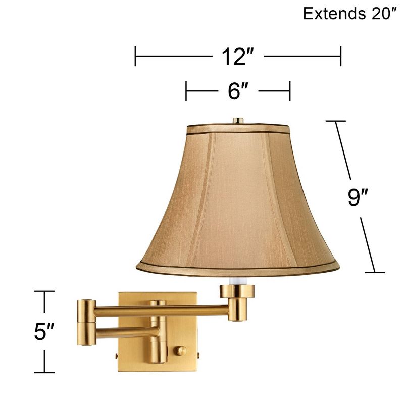 Barnes and Ivy Alta Vintage Swing Arm Wall Lamp Warm Antique Brass Plug-in Light Fixture Tan Fabric Bell Shade for Bedroom Bedside Living Room House, 4 of 5
