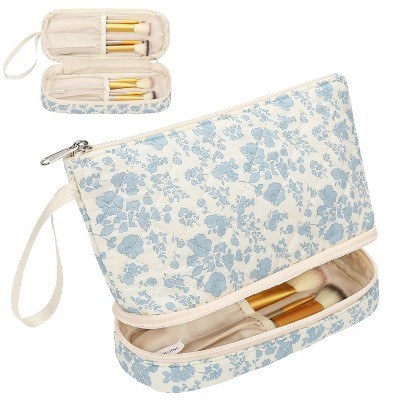 Paaaawaters Stripe Makeup Brush Organizer Bag Travel Make up Bags for Women Double Layer Makeup Pouch for Girls/Women
