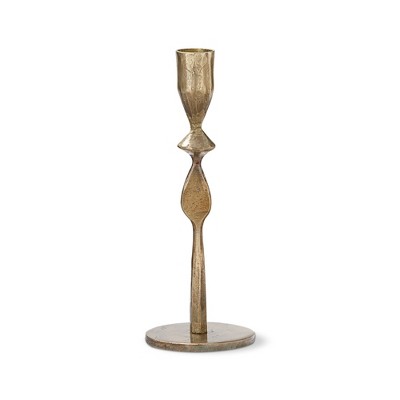 tag Antique Gold Stanford Metal Taper Holder Candlestick Short, 4.0L x 4.0W x 8.3H inches