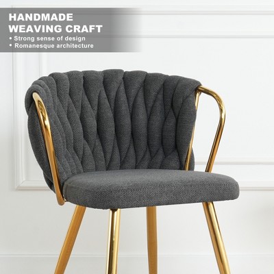 Vynxaria Modern White Linen Dining Chair Set - Ergonomic Design with Electroplated Metal Legs