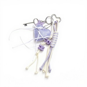 Anna-Kaci Heart Charm Keychain with Ribbon Tassels and Alphabet Beads - Purple - 1 of 4