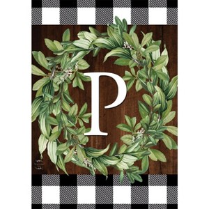 Wreath Monogram P Everyday Garden Flag 18" x 12.5" Briarwood Lane - 1 of 4
