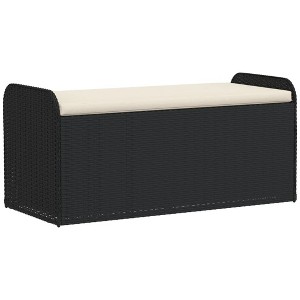 vidaXL Storage Bench with Cushion Outdoor Garden Seat Furniture Poly Rattan - Black 45.3" x 20.1" x 20.5" - 1 of 4