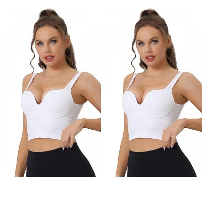 Allegra K Women's Wireless Medium Support Push-Up Fixed Straps Workout Sleep Sports Bra 2 Packs