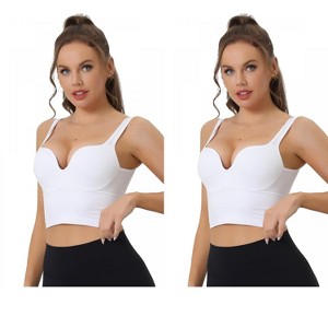 Allegra K Women's Wireless Medium Support Push-Up Fixed Straps Workout Sleep Sports Bra 2 Packs - 1 of 4
