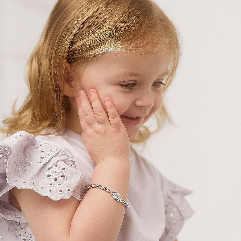 Girl's Round Beaded Plate ID Bracelet Sterling Silver - In Season Jewelry, 3 of 7