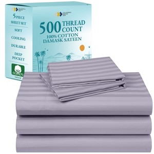 Luxury 500 Thread Count Bed Sheets Set - 100% Cotton Sateen Sheets Set, Soft, Cool & Breathable, Deep Pocket by California Design Den - 1 of 4