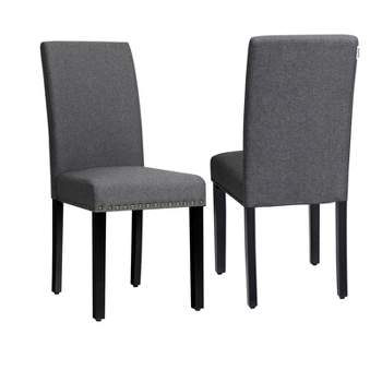 Tangkula 2-Piece Upholstered Linen Fabric Dining Chairs with High Backrest & Padded Seat
