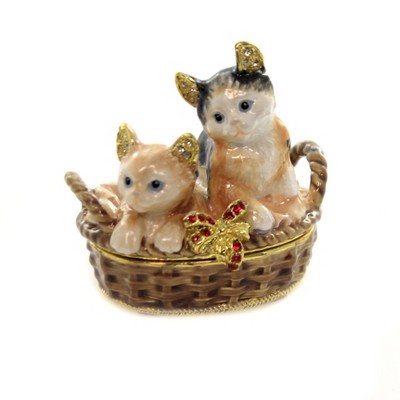 Kubla Craft 2.25 In Kittens In Basket Enameled Box Austrian Crystals Animal Figurines