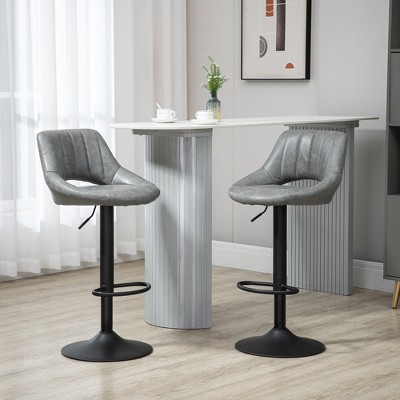 Swivel Bar Stools Set of 2, Counter Height Barstools Chairs with Adjustable Height, Metal Base Footrest for Kitchen, Gray