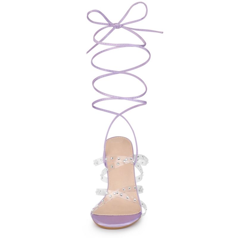 Allegra K Women's Satin Rhinestone Clear Strap Strappy Lace Up Stiletto Heel Sandals, 2 of 7