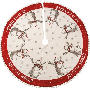 Christmas 52.0" Joy Snowman Tree Skirt Pom Poms  Holiday Primitives By Kathy  -  Tree Skirts - 1 of 3