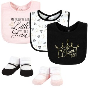 Yoga Sprout Baby Girl Cotton Bibs and Socks, Crown, One Size - 1 of 4