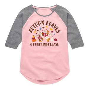Girls' - Disney - Autumn Leaves And Pumpkins Please Shirt Tail Raglan Graphic T-shirt - 1 of 2