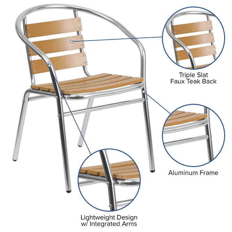 Flash Furniture Commercial Aluminum Indoor-Outdoor Restaurant Stack Chair with Triple Slat Faux Teak Back, 3 of 11