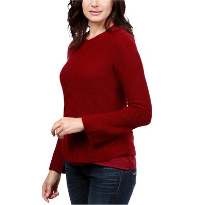 Lucky Brand Womens Nico Chiffon-Hem Knit Sweater