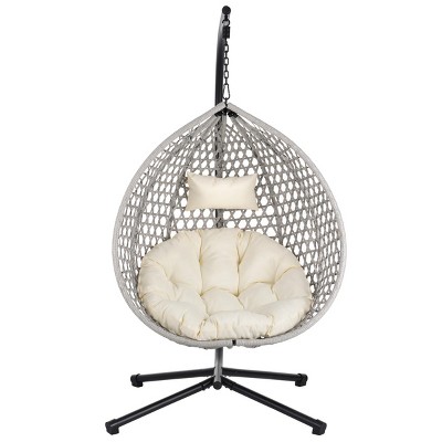 Patio Swing Egg Chair With Stand,PE Rattan Egg Chair,Hanging Basket Chair,Hammock Chair -Maison Boucle