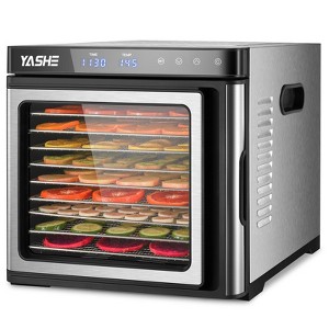 YASHE 9-Tray Stainless Steel Food Dehydrator, 1000W, Adjustable Timer & Temp, Recipes Included for Meat, Fruits, Herbs - 1 of 4