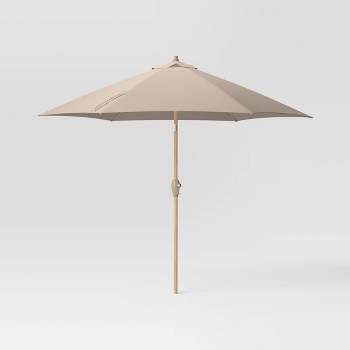  9' Round Outdoor Patio Market Umbrella with Light Wood Pole - Threshold™